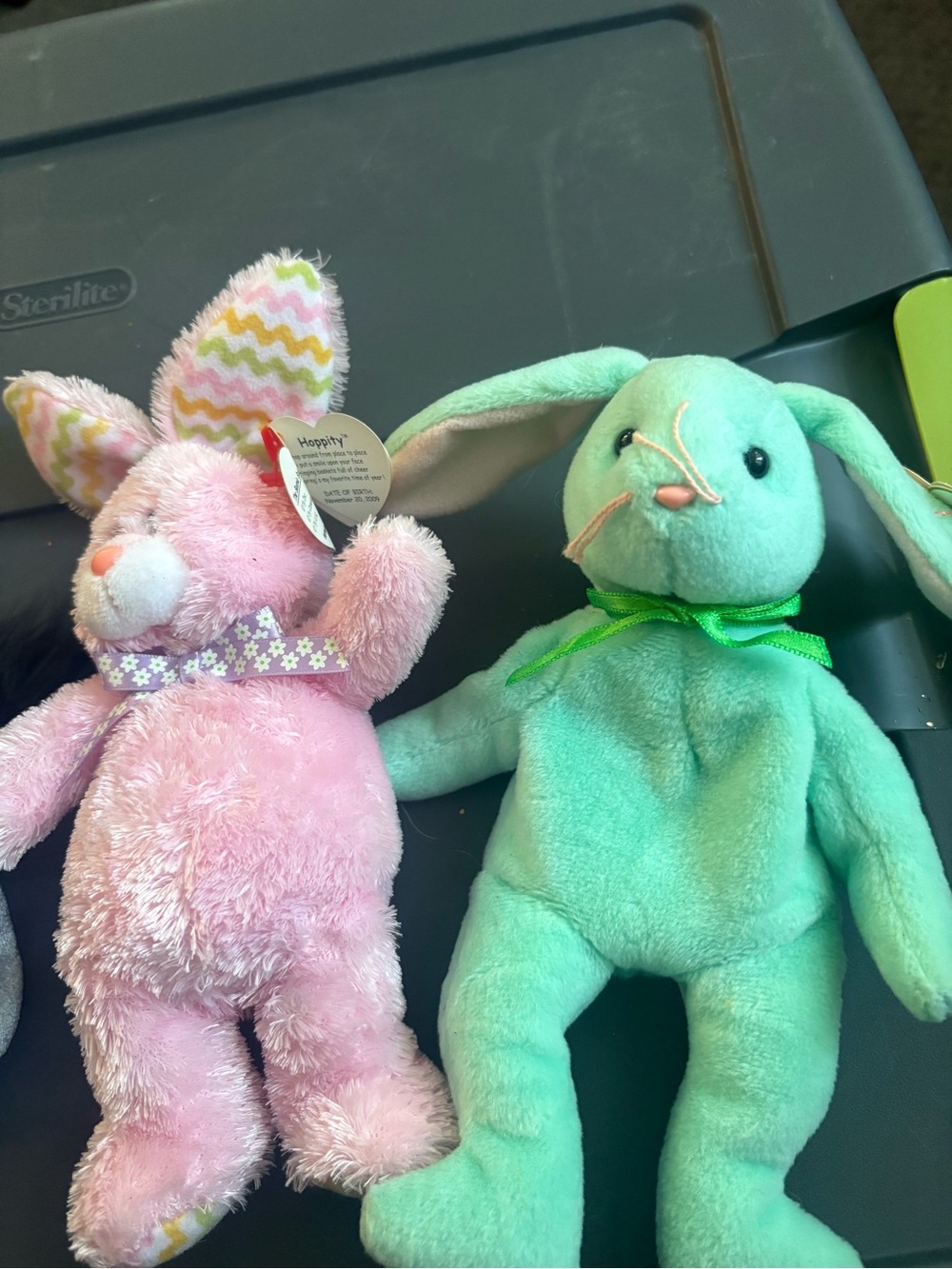 Ty Plush Hippity and Hoppity Bunny Pair - Pink and Mint Green